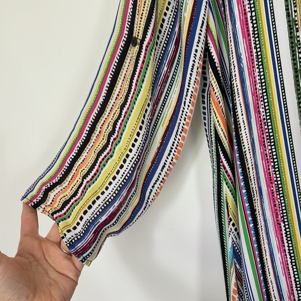 Melissa Paige Striped Colorful Tunic Blouse Top Mini Shirt Dress boho euro chic - Picture 6 of 9